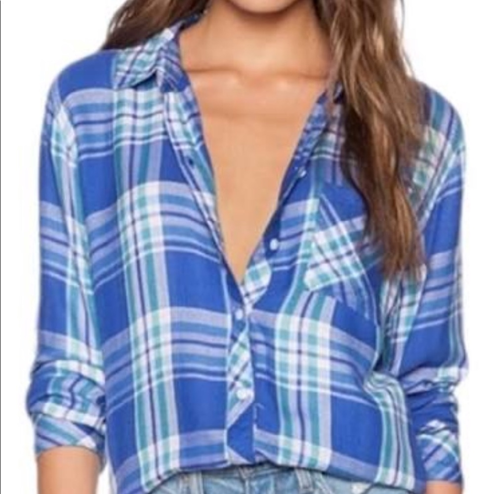 Rails hunter plaid button down top in blue violet, XS